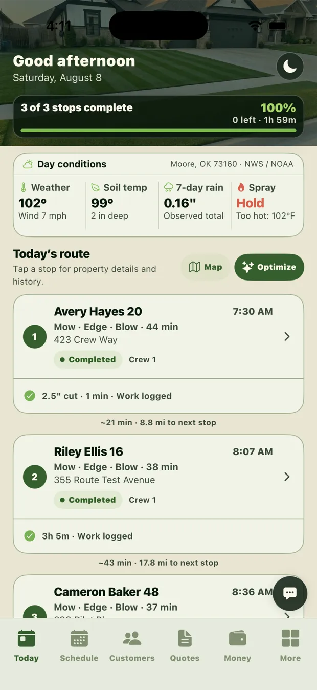 Lawn Dominator Business Suite day route