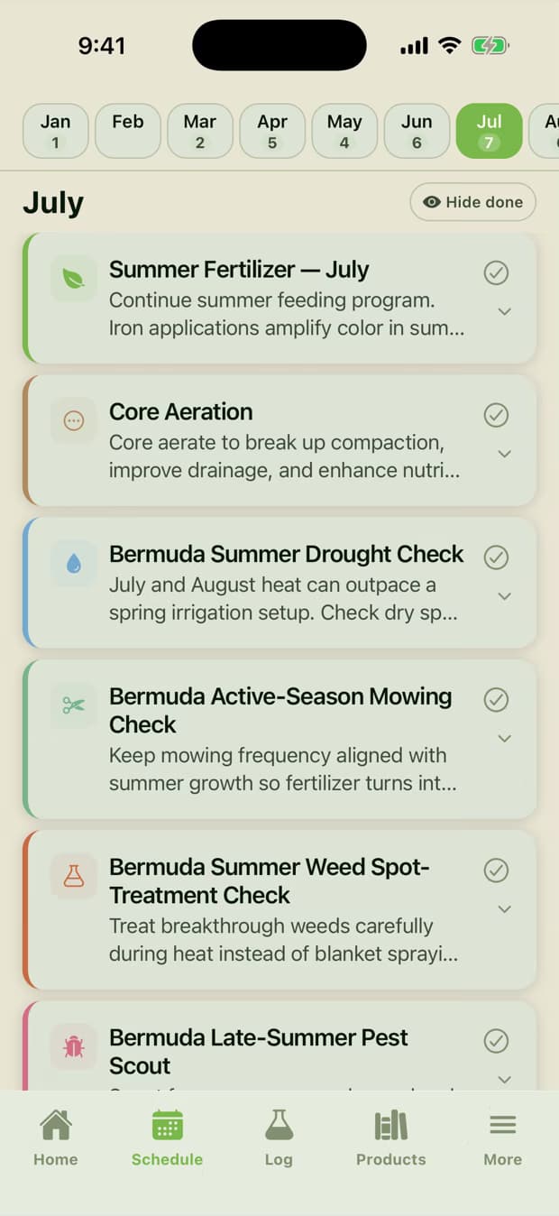 Lawn Dominator weekly lawn schedule.